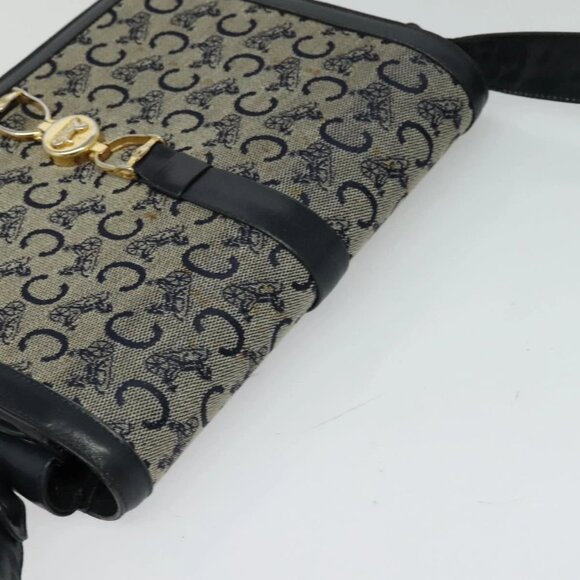 CELINE C Sulky Shoulder Bag Canvas Navy Gold Auth BD1174 - Picture 7 of 16